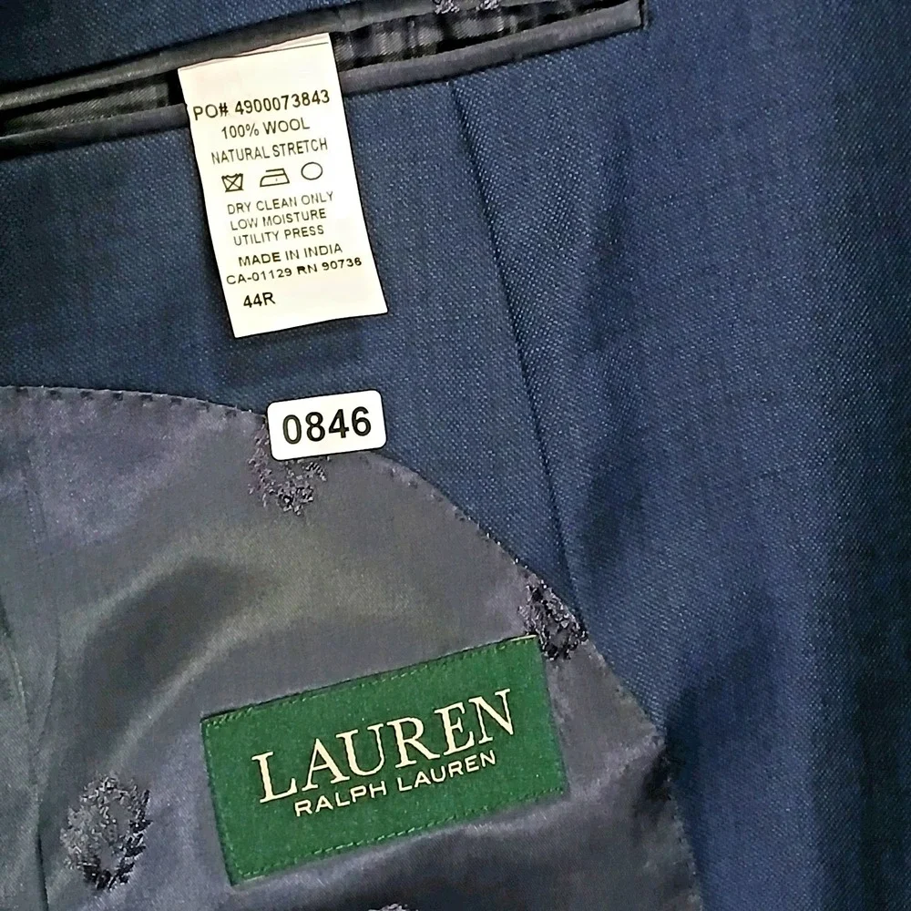 Lauren Ralph Lauren 100% Wool Blazer Sport Coat Men 44R‎ Navy 2 Button Jacket